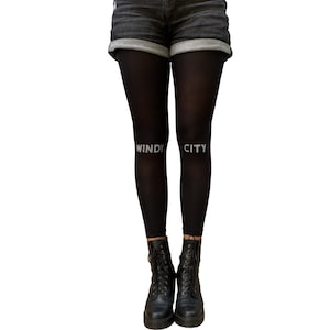Decorated footless tights black Windy City in Silver studs for women | beaded tights | Gift for women