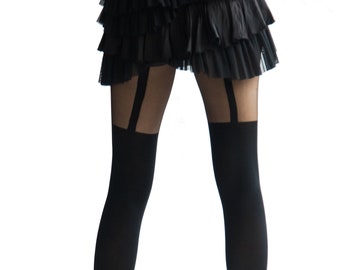 Cuissardes Illusion Stripes Noir Pour Femme | Faux porte-jarretelles noir | Collants petites à grandes tailles