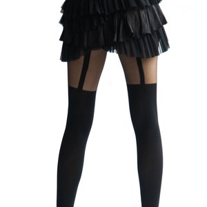 Black Stripes Illusion Thigh High For Women | Black Fake Garter | Small To Plus Size Tights