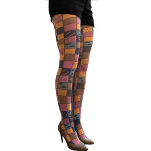 Swirly Abstract Funky Vintage Patterned Printed Tights Trippy 60's 70's  80's Boho Alternative Print Festival Pantyhose 