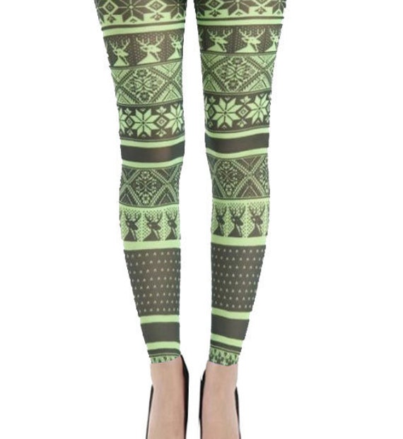 Fair Isle patterned footless Tights black and green An | Etsy