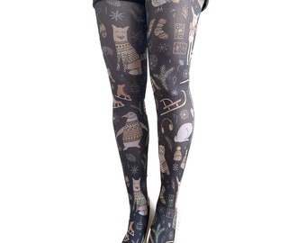 Winter Pattern Tights Woodland | Available in Plus Size | Gift for her