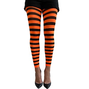 Collant senza piede a righe arancioni per donna / Collant bicolore resistenti