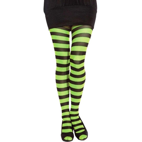 Green and black striped cheap tights