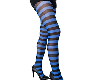 Blue Striped Tights for Women | Durable Two-Tone Colored Pantyhose