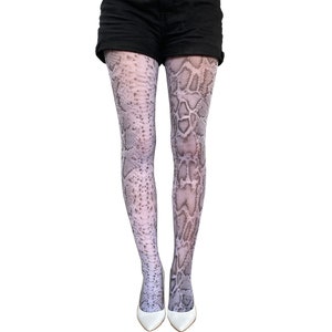 Collants blancs à imprimé peau de serpent | Collants à motifs en fausse peau de serpent pour femmes | Grande taille disponible