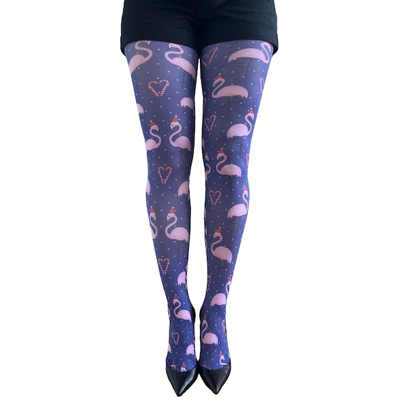 Christmas Patterned Tights Santa Flamingo Perfect for Christmas to