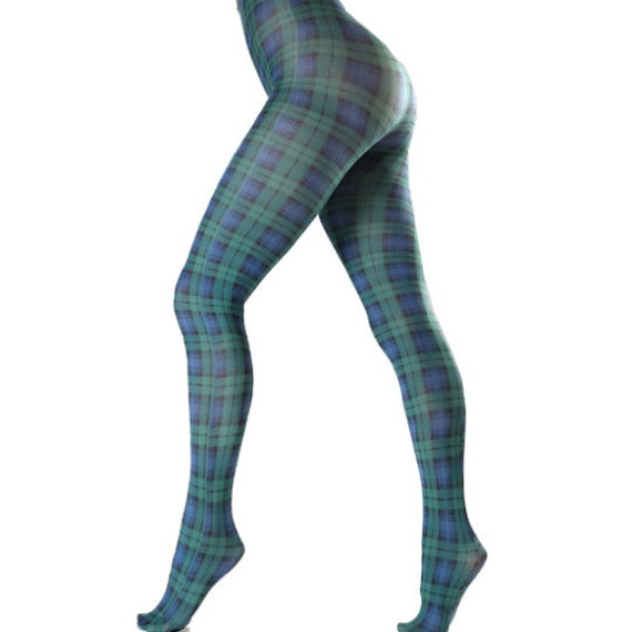 Green Plaid Patterned Tights Women s Opaque Print Pantyhose Available in Plus Size Gift for Her Etsy
