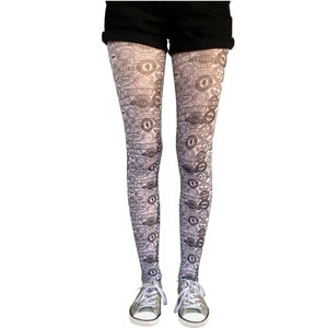 black and white stamps patterned tights for women