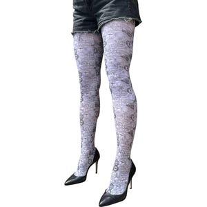 black and white stamps patterned tights for women