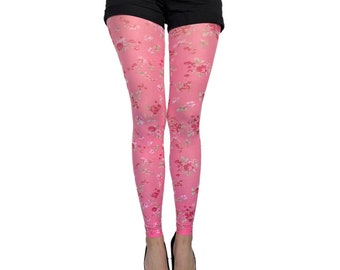 Pink Floral Footless Tights | Patterned Tights For Women | Gift For Her!