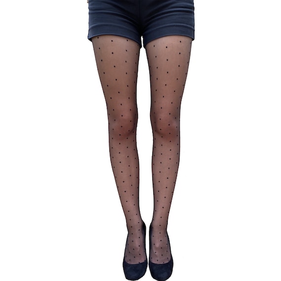 Black Sheer Dotted Tights Women Vintage Tights Style Retro Nylon