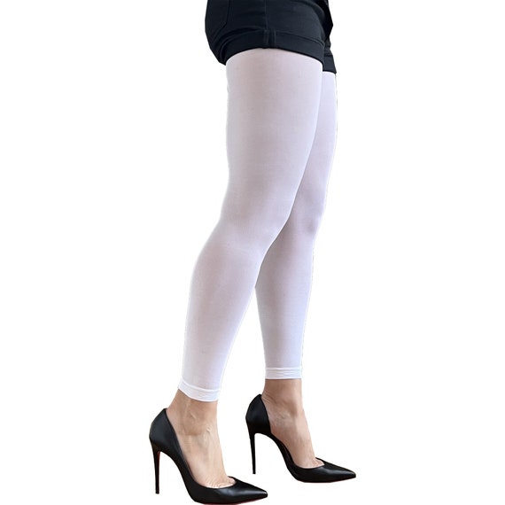 White Footless Tights for Women Ankle Length Pantyhose Plus Size