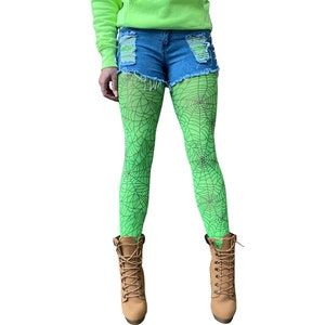 Green Spider Web Tights for Halloween ! From small sizes to Plus Size.