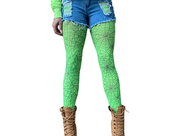 Green Spider Web Tights for Halloween ! From small sizes to Plus Size.