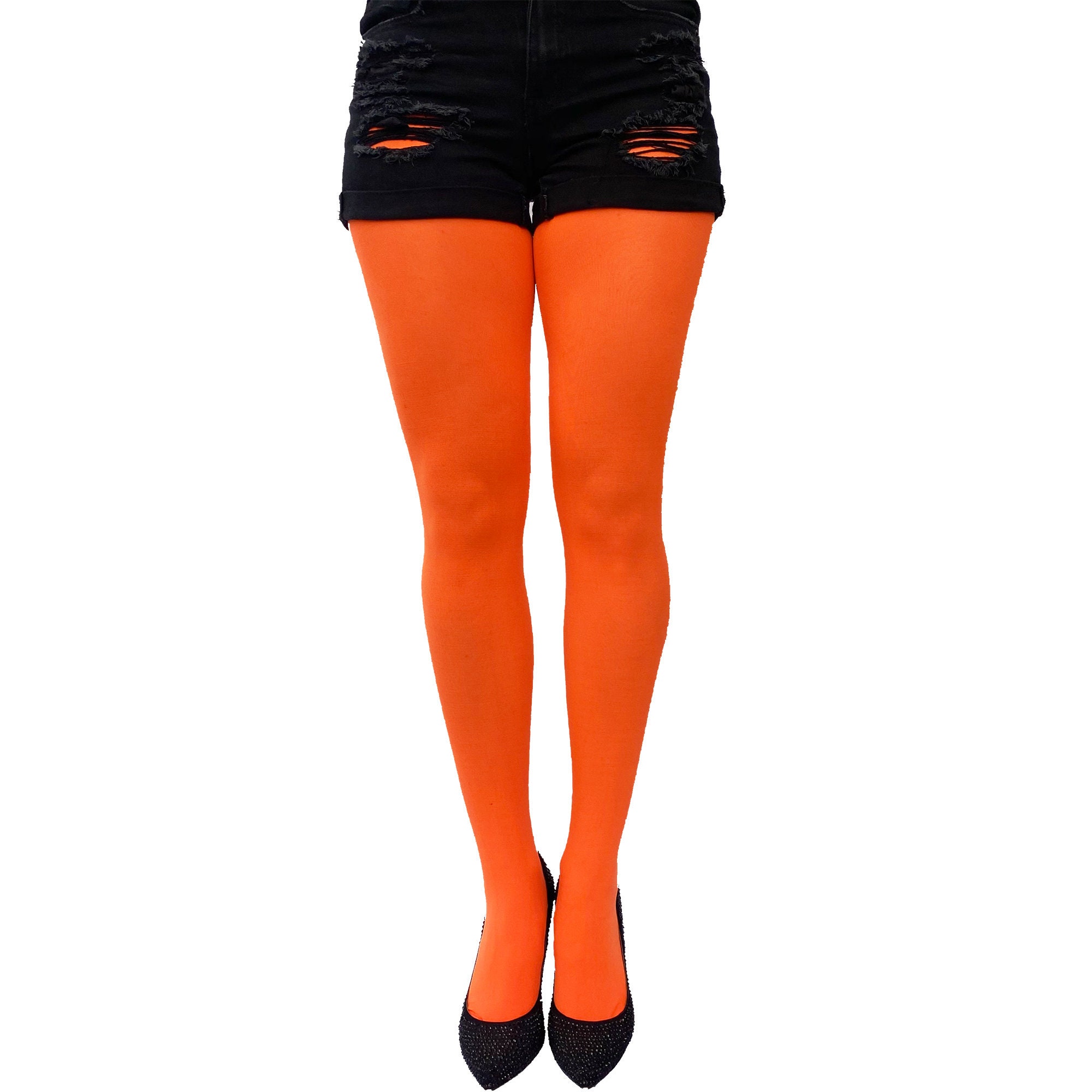 Orange Opaque Tights for Women Opaque Neon Full Footed - Etsy