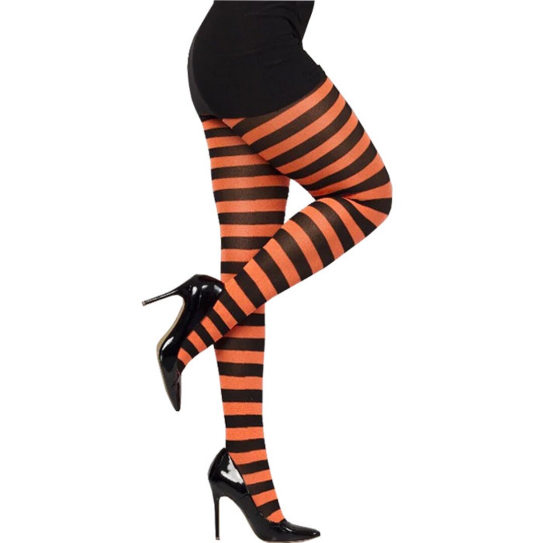 Orange Striped Tights for Women Durable Two tone Colored Pantyhose