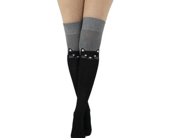 Gray Cat on Socks for Women | Long socks | Perfect gift for cat mums!