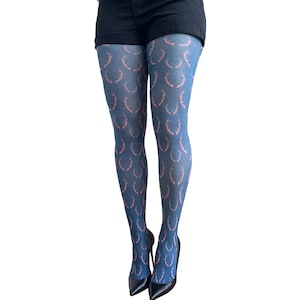 Christmas patterned tights teal & pink Antler | Women&#39;s printed tights | Perfect for Christmas to complete your look or a perfect gift !