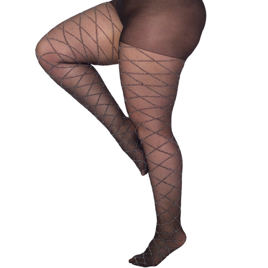 Black Silver Diamond Sheer Tights Plus Size Women's Fashion Tights