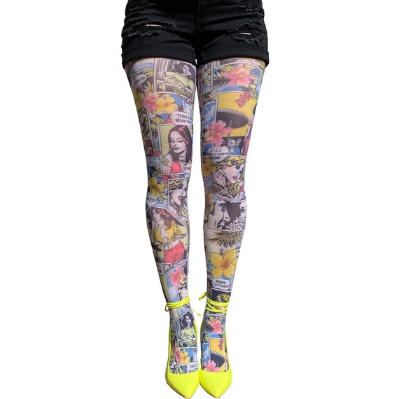 Comic Patterned Tights Women's Colorful 