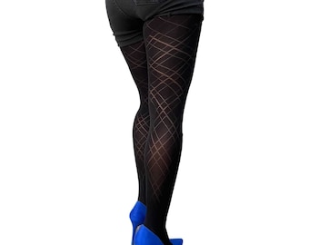 Black Opaque Diamond Tights For Women