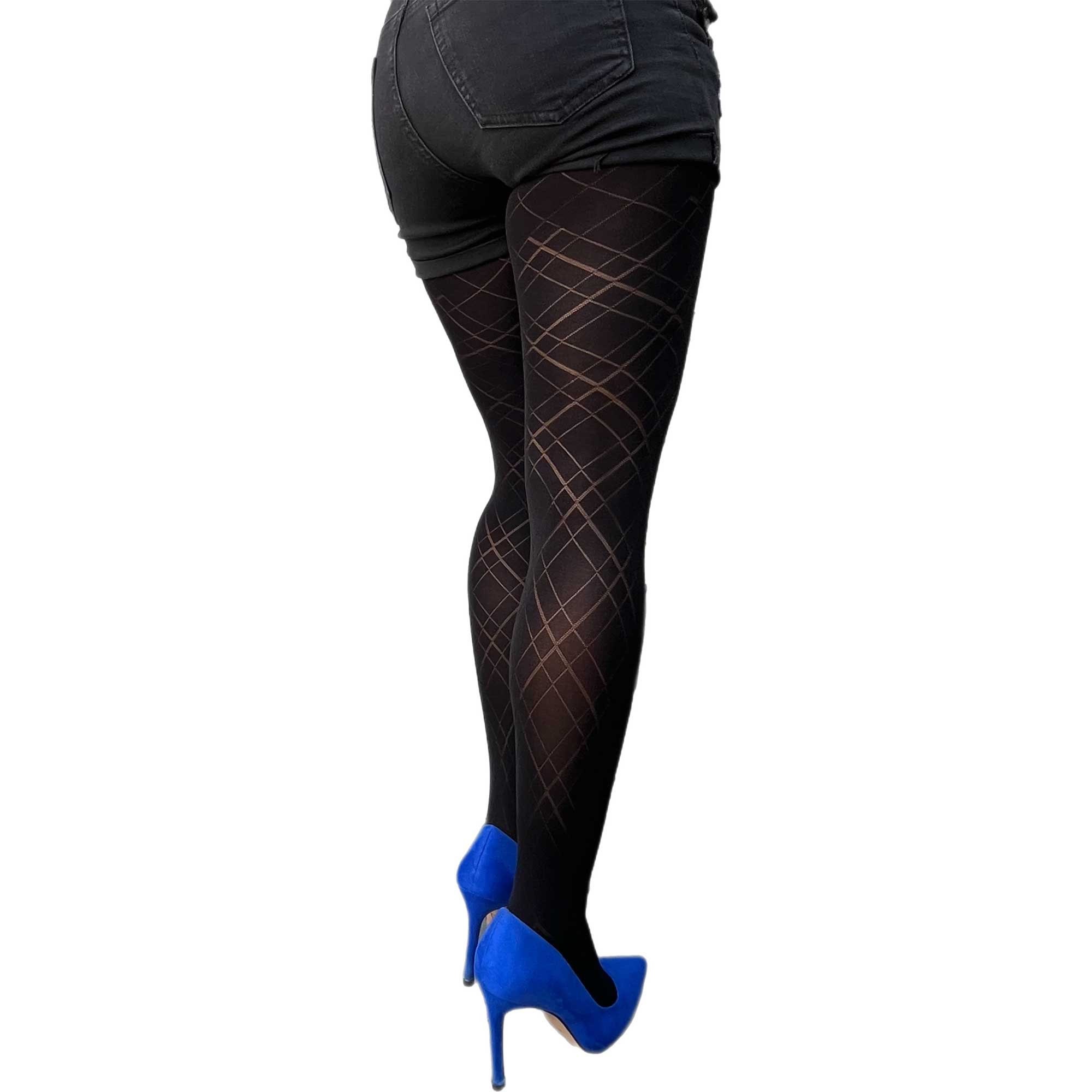 Black Opaque Diamond Tights for Women 