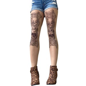 Women&#39;s Tattoo-Effect Tights See Hear Speak No Evil | Fake Tattoo Pantyhose