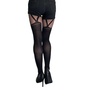 Black Sheer Opaque Tights V Pattern | Control Top Pantyhose for Women