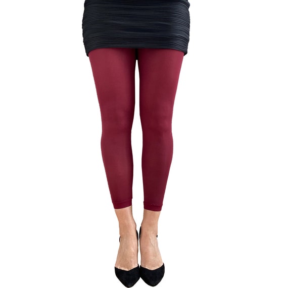 Burgundy Footless Tights for Women Ankle Length Pantyhose Plus Size  Available 