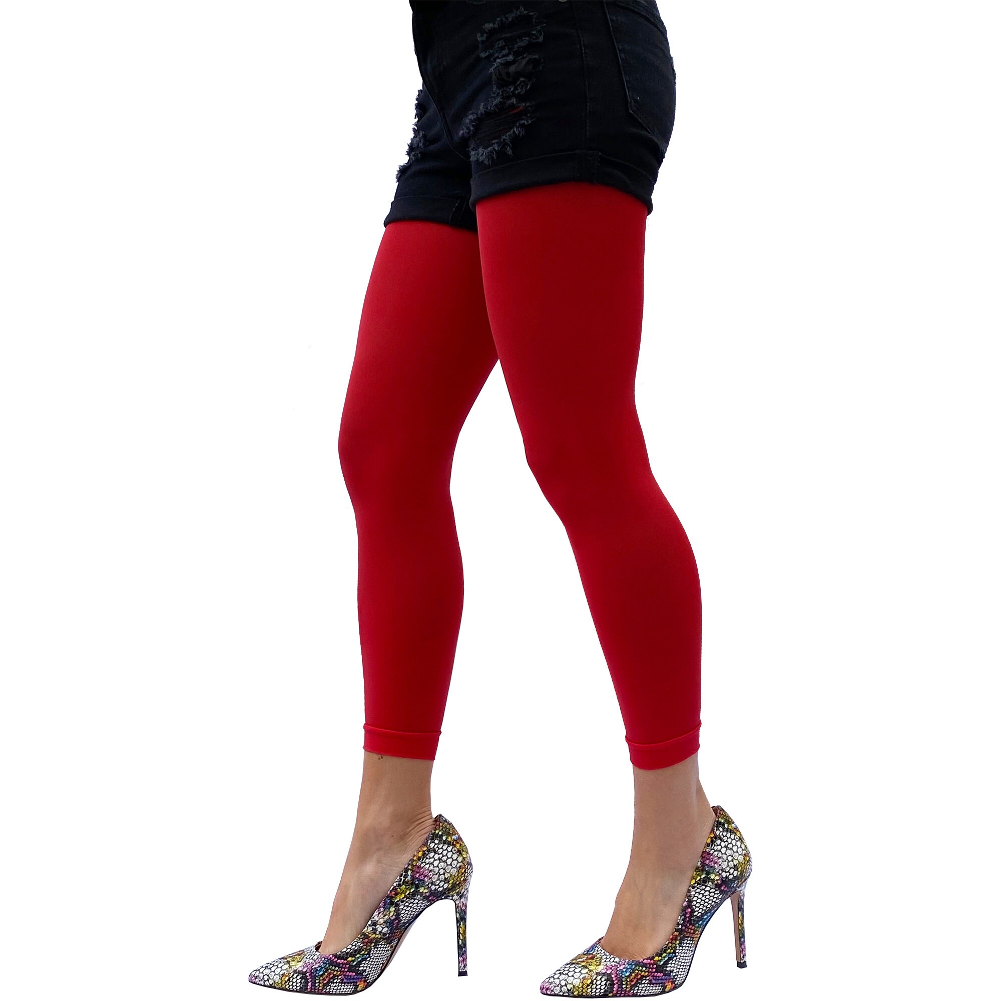 Women's Red Footless Tights for Women Ankle Length Pantyhose Plus