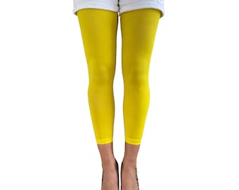 Yellow Footless Tights for Women | Ankle Length Pantyhose | Plus Size Available