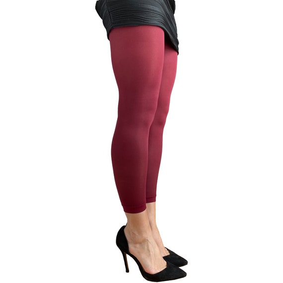 Burgundy Footless Tights for Women Ankle Length Pantyhose Plus