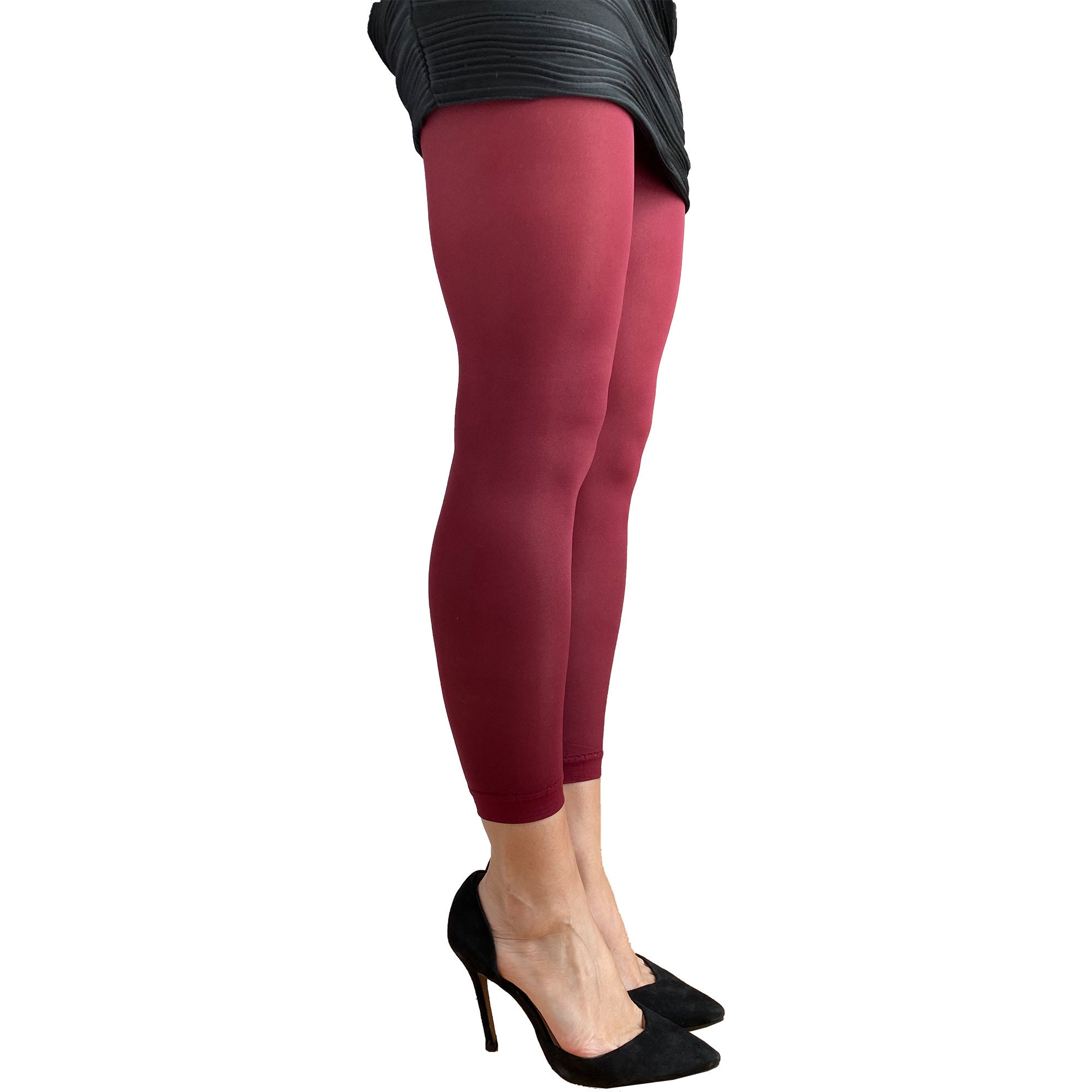 Buy Burgundy Footless Tights for Women Ankle Length Pantyhose Plus