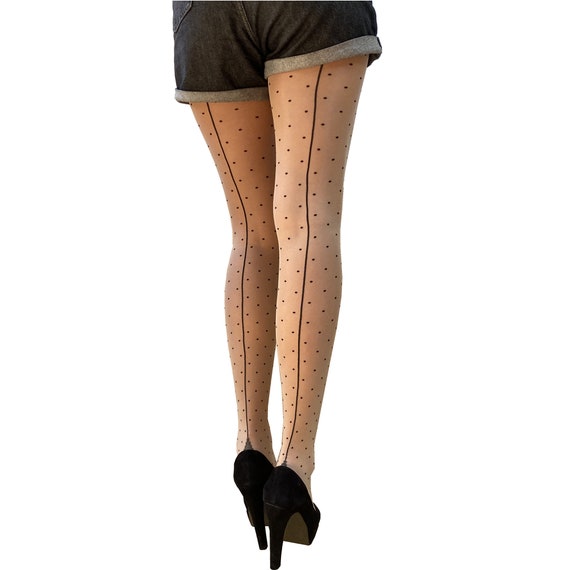 Sheer Back Seam Dotty Tights Light Nude 