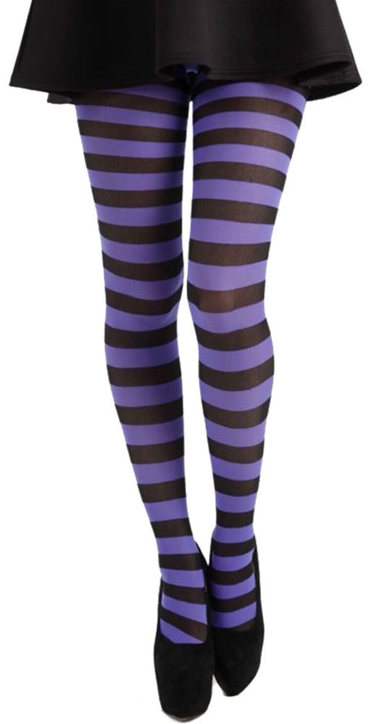Purple Striped Tights For Women Durable Two Tone Color Tights Etsy