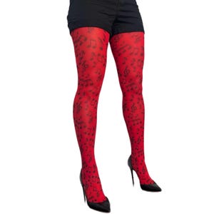 Red Musical Notes Tights for women | Perfect Music teacher gift!