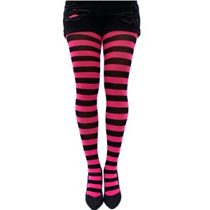 Black & Hot Pink Split Women's Casual Leggings Half and Half Two Tone 