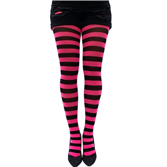 Pink Striped Tights for Women Durable Two-tone Colored Pantyhose 