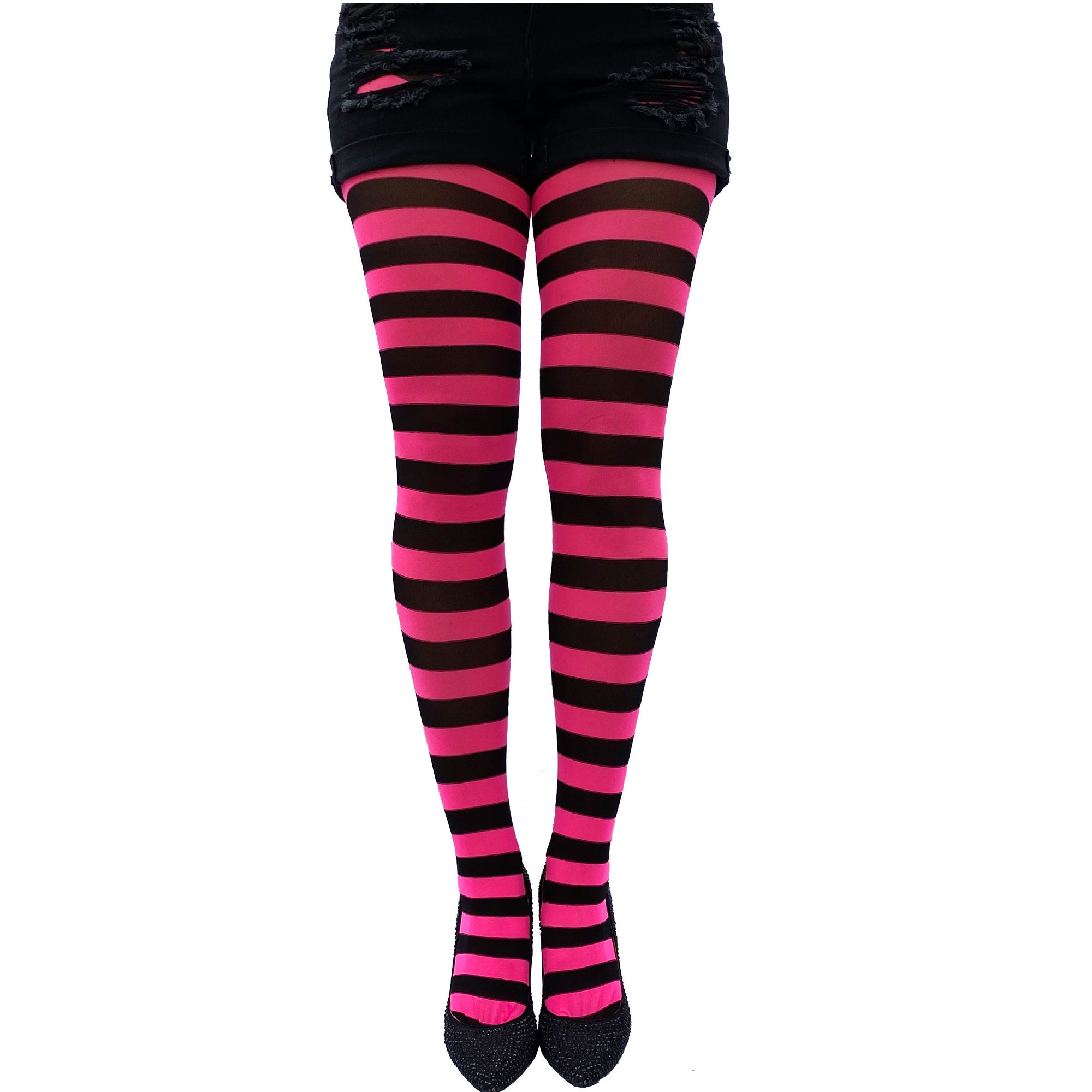 Pink Striped Tights for Women | Durable Two-Tone Colored Pantyhose