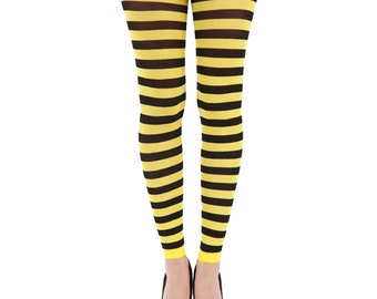 Black Yellow Stripe Bumble Bee Hold Ups Stockings XL Plus Size Fancy Dress 16-20 