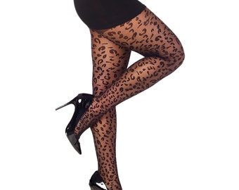 Black Leopard Sheer Tights Plus Size | Women's Fashion Tights  | Patterned Tights