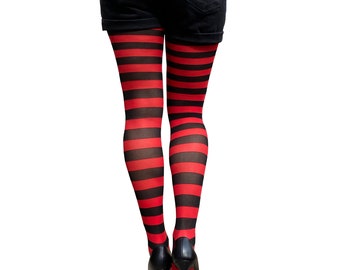 Red Striped Tights for Women | Durable Two-Tone Colored Pantyhose Available in Plus Sizes