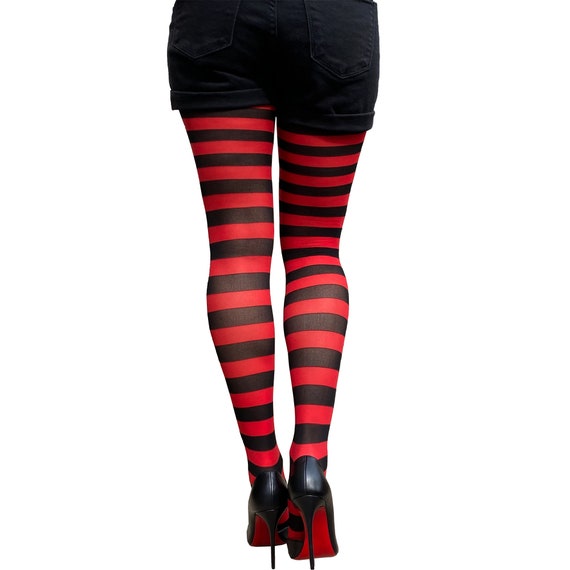 Red Striped Tights for Women Durable Two tone Colored Pantyhose