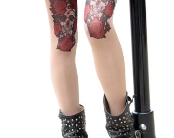 Women's Tattoo-Effect Tights Skulls and Roses | Fake Tattoo Pantyhose