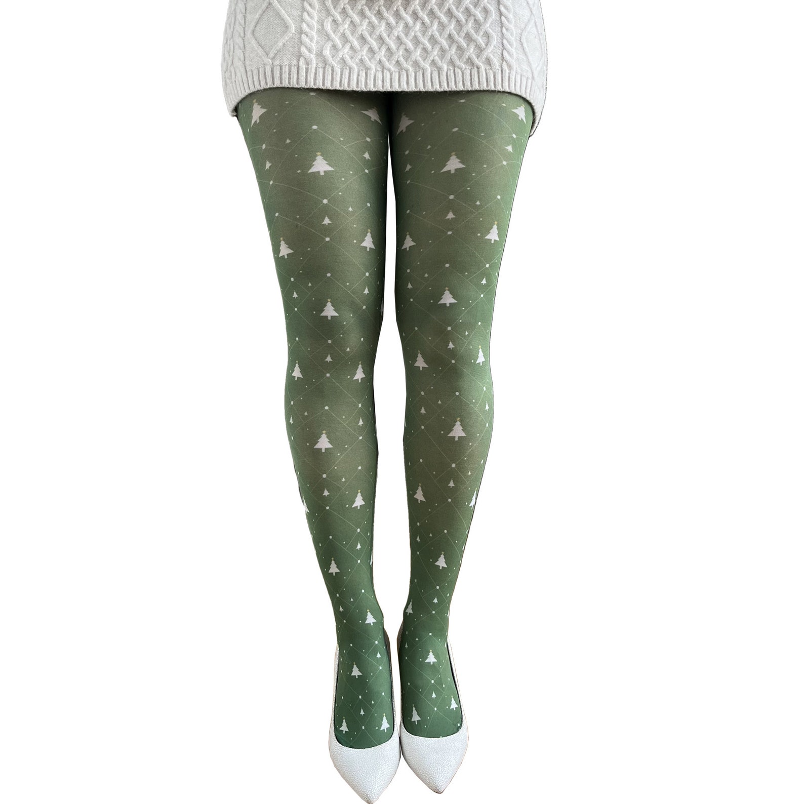 Green Christmas Tree Pattern Tights Perfect Pantyhose for - Etsy