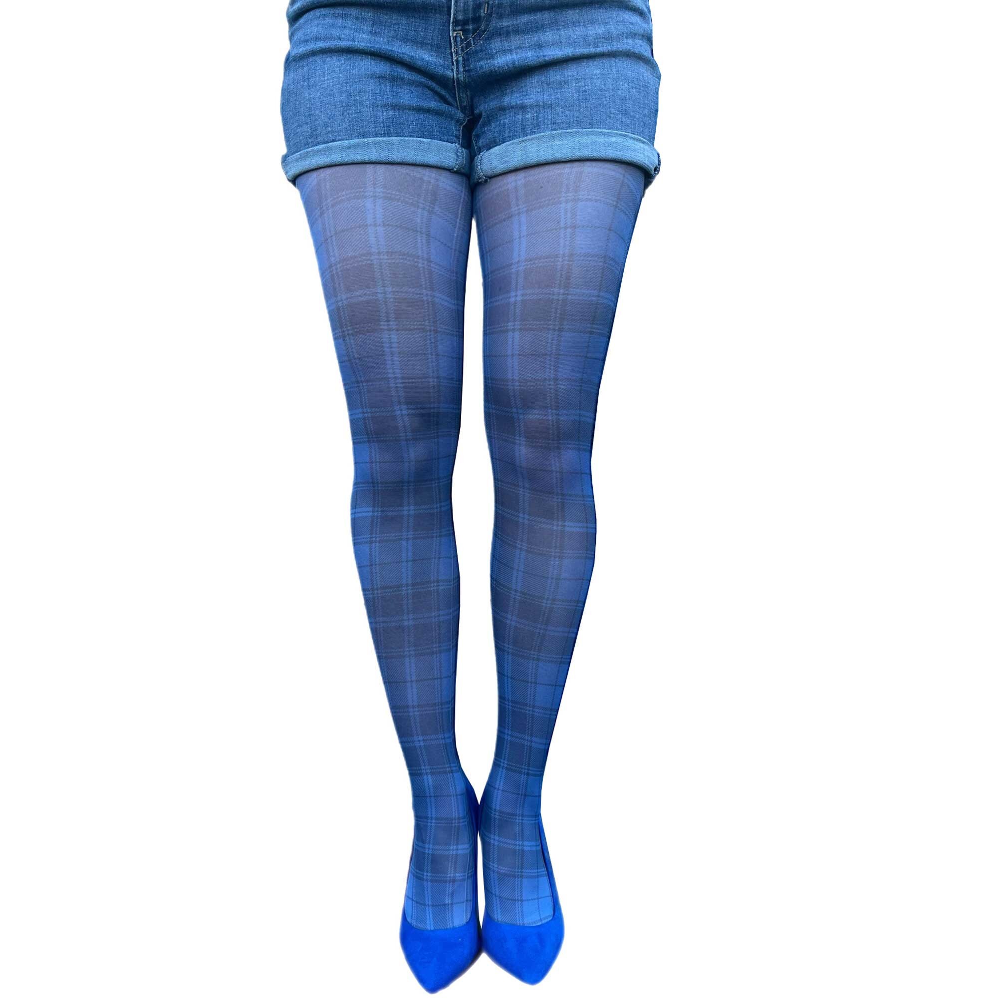 Blue Plaid Patterned Tights for Women 