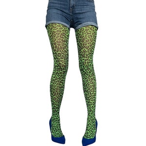 Green Leopard Tights for Women | Opaque Fashion Cheetah Print Pantyhose