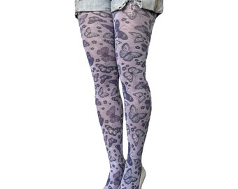 Butterfly Patterned Printed Tights | Available in Plus Size Tights | Unique and Fun Tights for Women