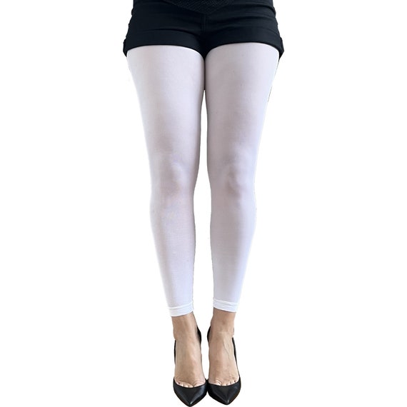 White Footless Tights for Women Ankle Length Pantyhose Plus Size Available  
